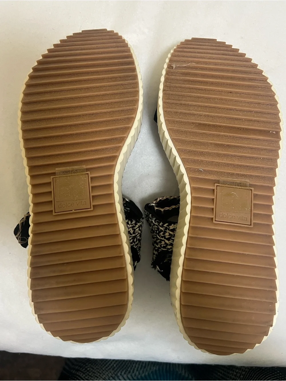 Dolce Vita Black and Cream Platform Strap Sandals